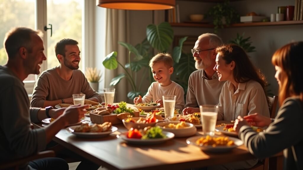 Family meal on table