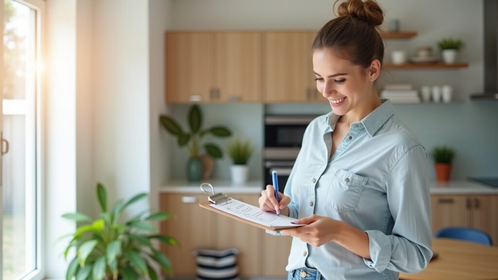 Person checking off cleaning tasks