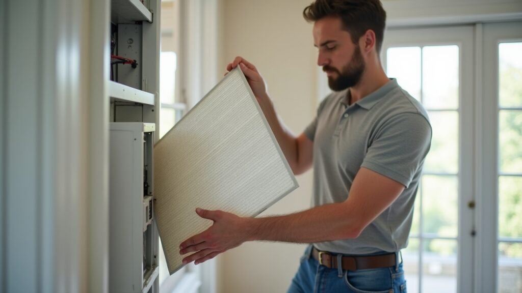 Person checking HVAC filter