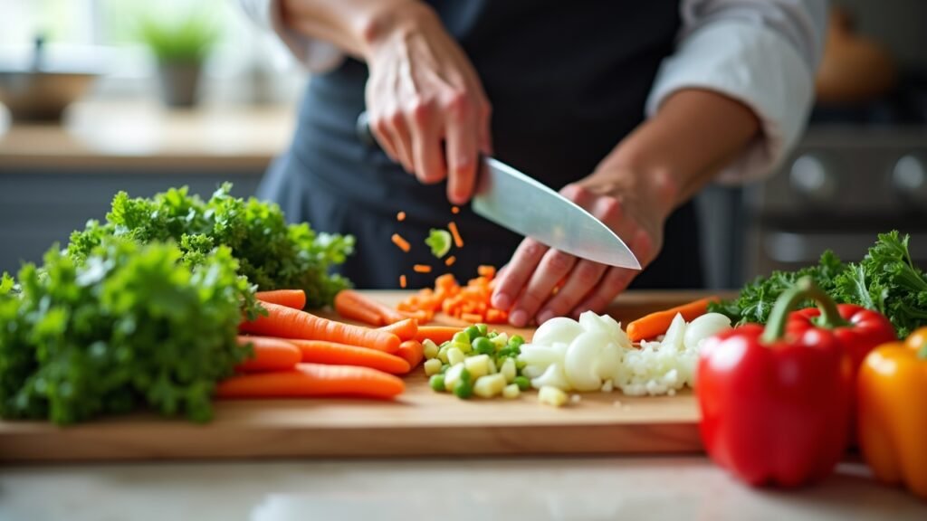 Chopping vegetables for prep