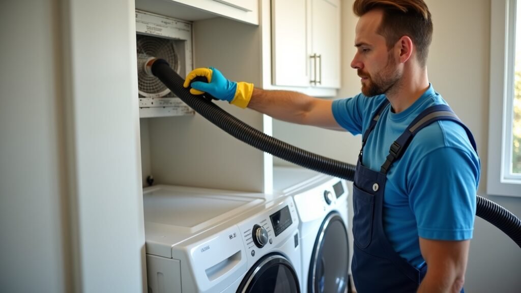 Dryer vent being cleaned