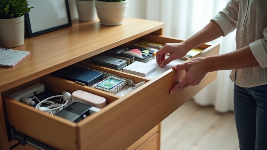 Person decluttering drawer