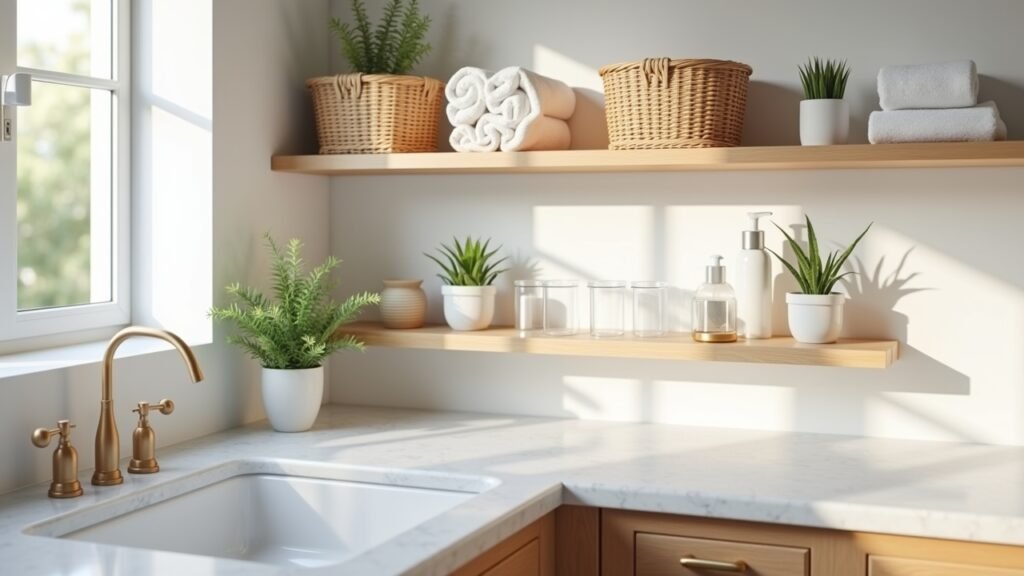 Bathroom organized with cheap finds