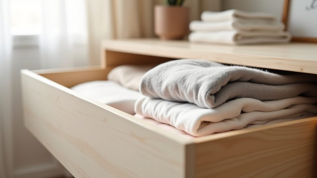 Folded clothes in drawer