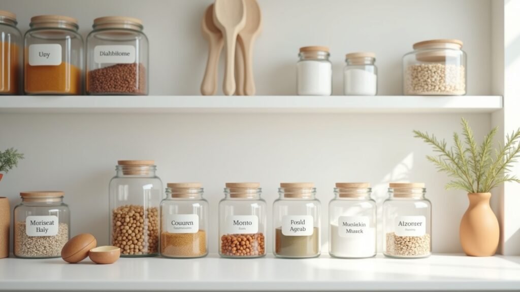 Clear containers with labels