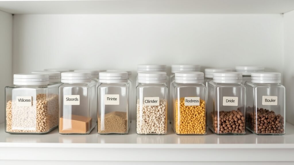 Clear containers with labels