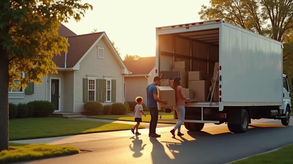 Moving truck at house