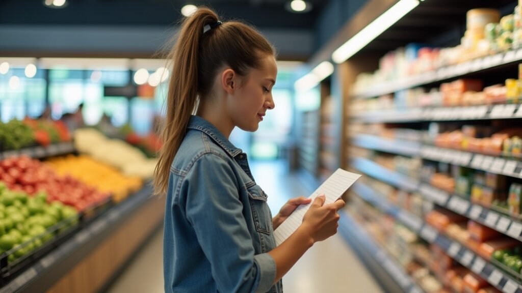 Person shopping with list