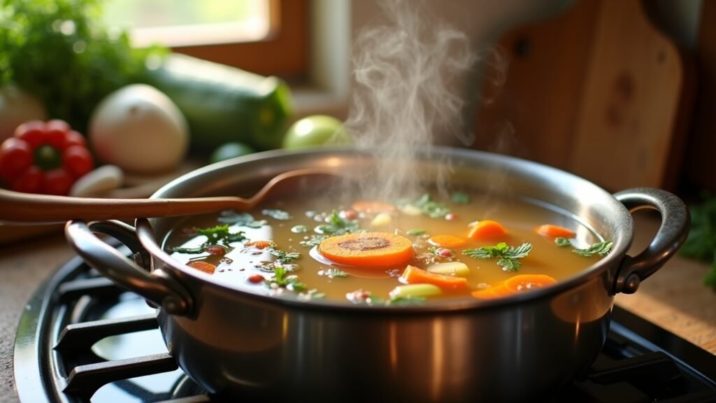 Simmering homemade broth