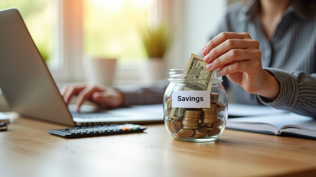 Person adding money to savings