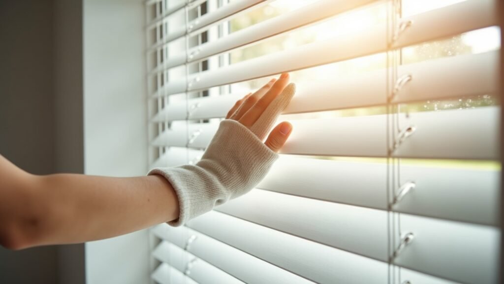 Cleaning blinds with sock