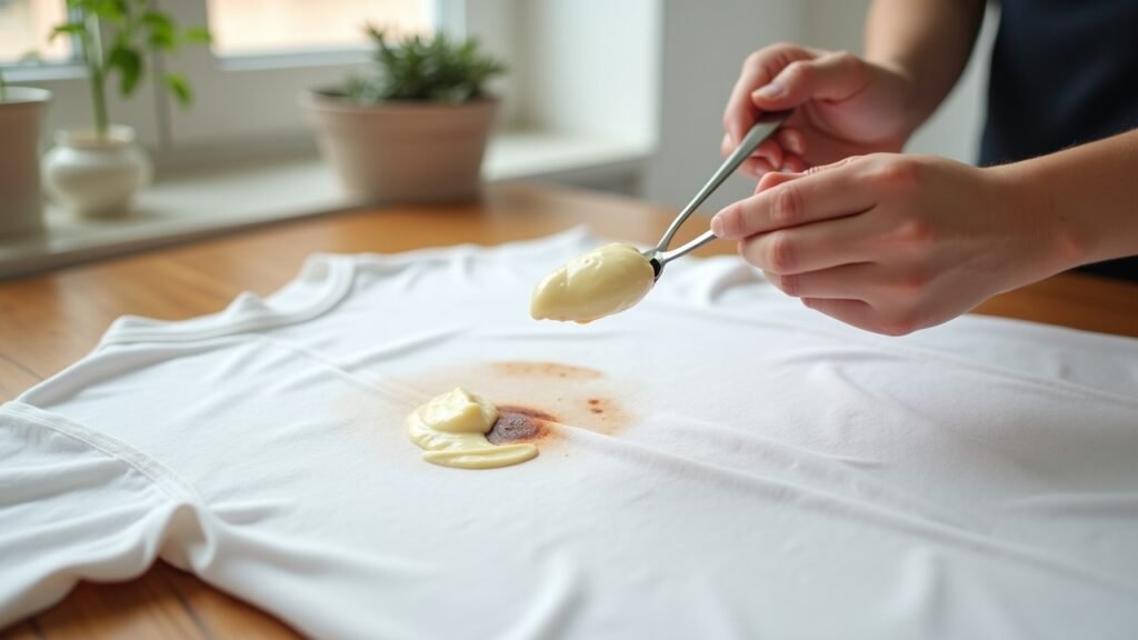 Applying mayonnaise to stain