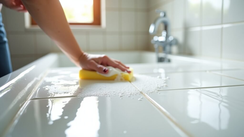Scrubbing bathroom tile