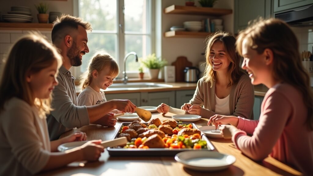 Family serving sheet pan meal