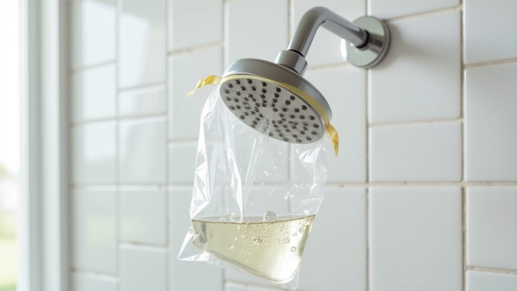 Soaking shower head in vinegar