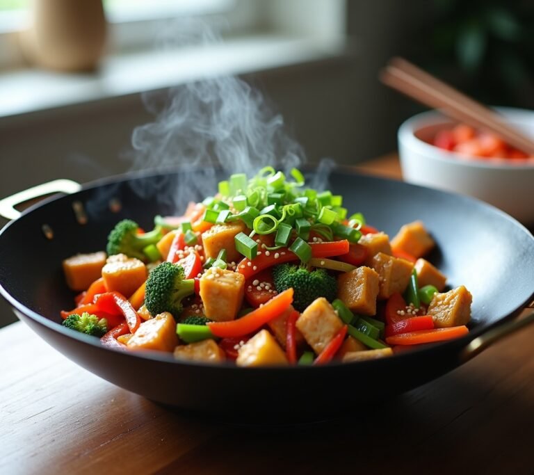 Colorful stir fry in wok