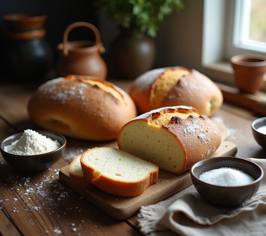 Four bread ingredients laid out